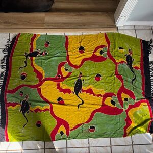 Colorful Sarong Wrap with Lizard Pattern Green, Yellow, and Red 46" x 60"